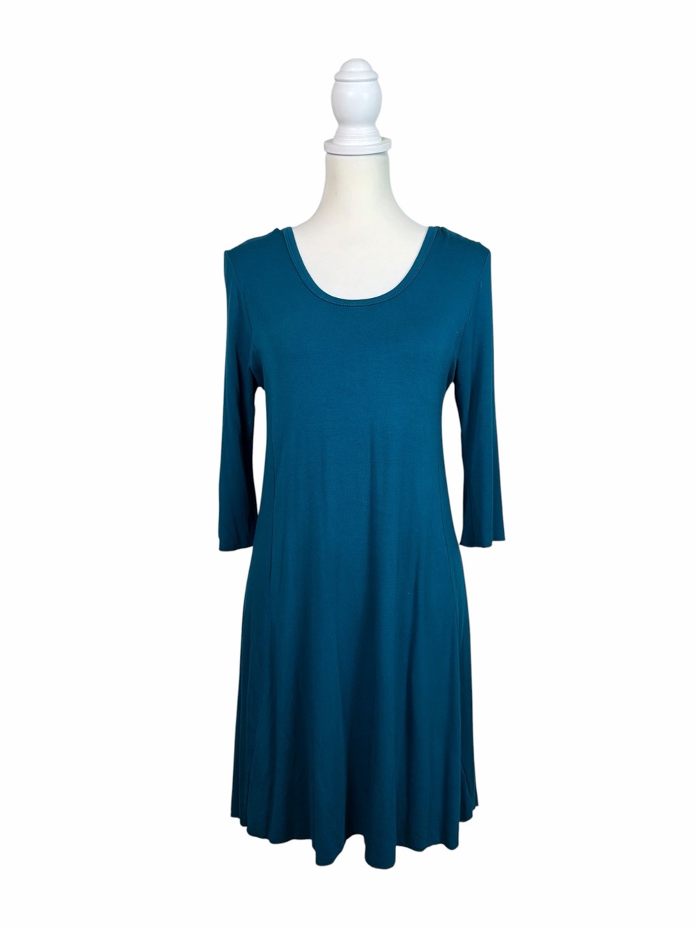 Kathmandu Imports Women’s M/L Teal Blue Rayon Stretch Swing Dress Boho